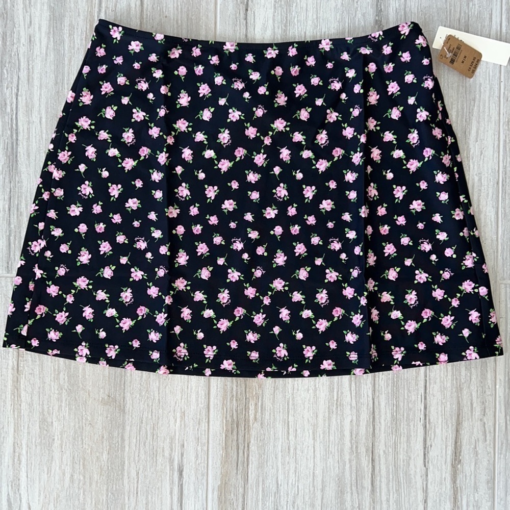 VS Pink floral mini skirt swim coverup flowers black